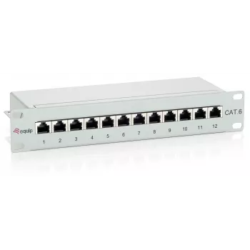 Equip 12-Port Cat.6 geschirmtes Patchpanel, Hellgrau, RJ-45, Gold, Cat6, Rackmontage, 1U, Grau