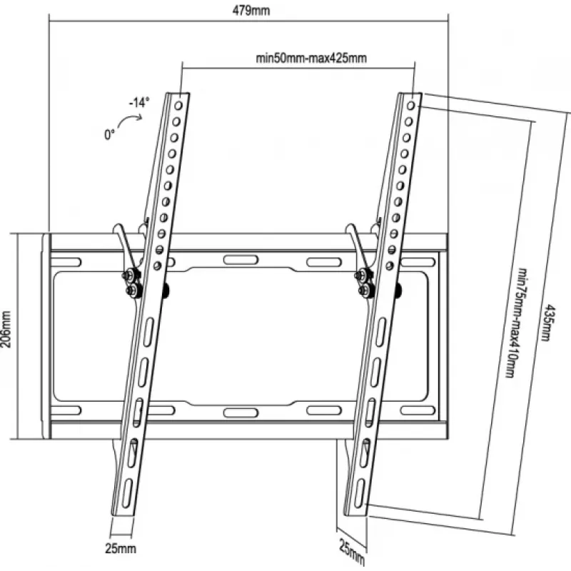 Equip 32 Zoll-55 Zoll Neigbare TV-Wandhalterung, 81,3 cm (32 Zoll), 139,7 cm (55 Zoll), 200 x 200 mm, 400 x 400 mm, Stahl, Schwarz