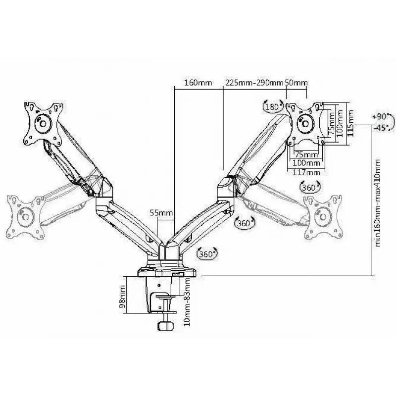 Equip 13–27 Zoll interaktive duale Monitor-Tischhalterung