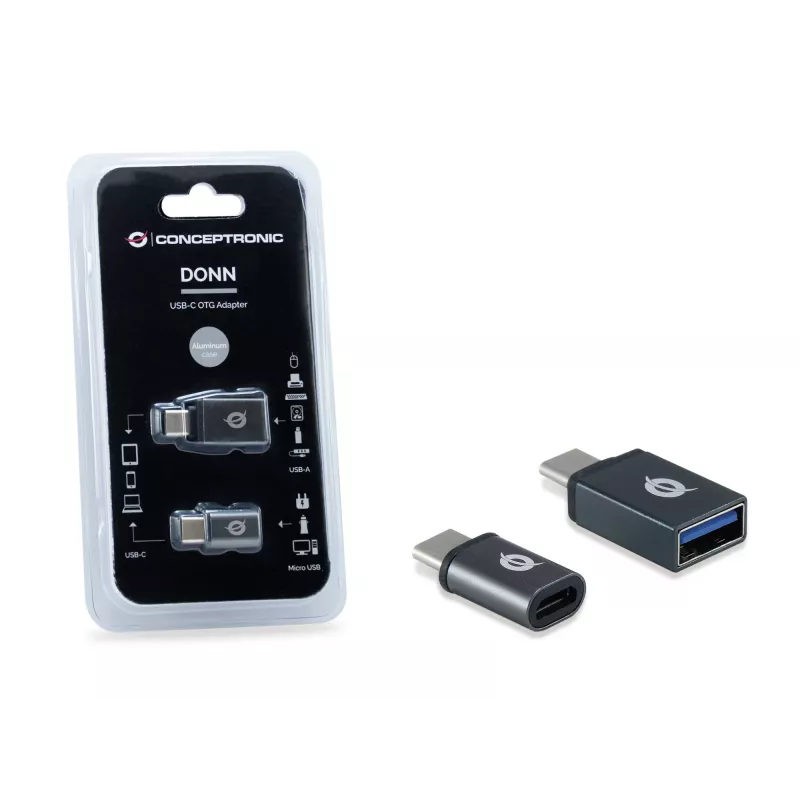 Conceptronic DONN04G USB-C auf USB A/MicroB OTG Adapter 2er-Pack, 10 Gbit/s (C-A), 480 Mbit/s (C-MicroUSB)