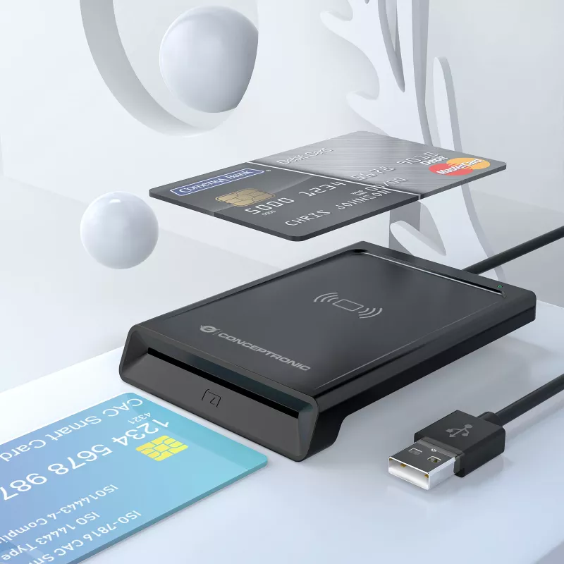 Conceptronic BIAN11B Dual-Interface Smart-ID-Kartenleser, USB 2.0, Near Field Communication (NFC), 1 m, Schwarz, 100 g