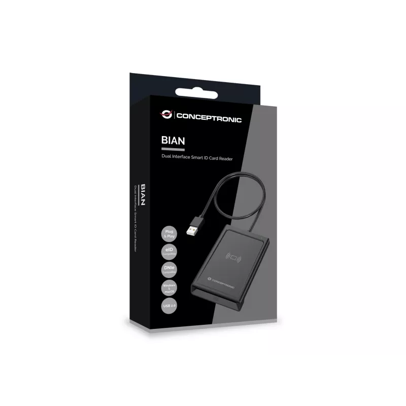 Conceptronic BIAN11B Dual-Interface Smart-ID-Kartenleser, USB 2.0, Near Field Communication (NFC), 1 m, Schwarz, 100 g