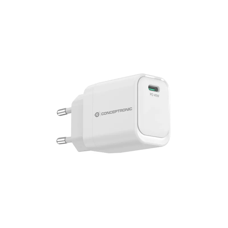 CONCEPTRONIC ALTHEA19W45 1-Port 45W GaN USB-C PD Ladegerät mit PPS, PD 3.0, 100–240V, Weiß