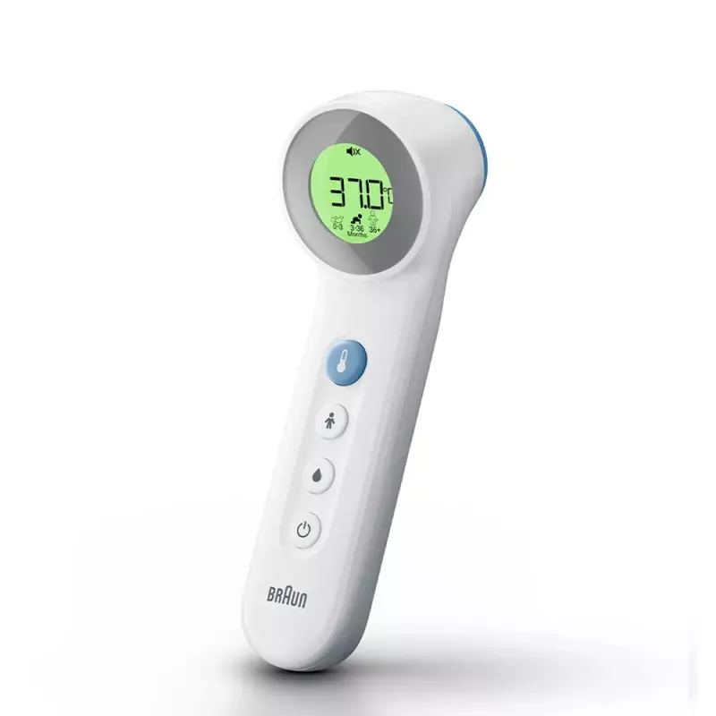Digitales Stirnthermometer BRAUN BNT400 — Fernmessung, Bereich 34–43 °C, Genauigkeit 0,1 °C, weiß
