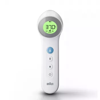 Digitales Stirnthermometer BRAUN BNT400 — Fernmessung, Bereich 34–43 °C, Genauigkeit 0,1 °C, weiß