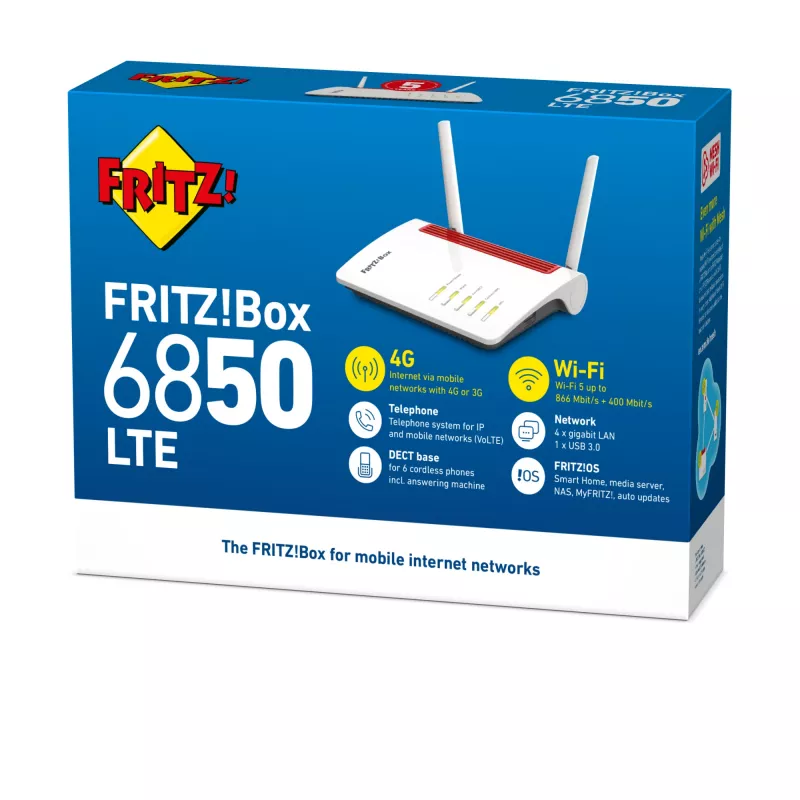 Box FRITZ 6850 LTE WLAN-Router Gigabit Ethernet Dual-Band (2,4 GHz / 5 GHz) 4G Weiß