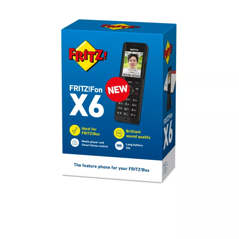 DECT-Schnurlostelefon AVM FRITZ! X6 schwarz — Freisprecheinrichtung, Anrufbeantworter, Rufnummernanzeige, 100-Einträge-Telefonbuch