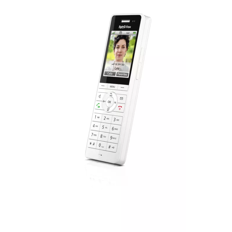 DECT-Schnurlostelefon FRITZ X6 Weiß International — Freisprecheinrichtung, Anrufbeantworter, 100-Einträge-Telefonbuch