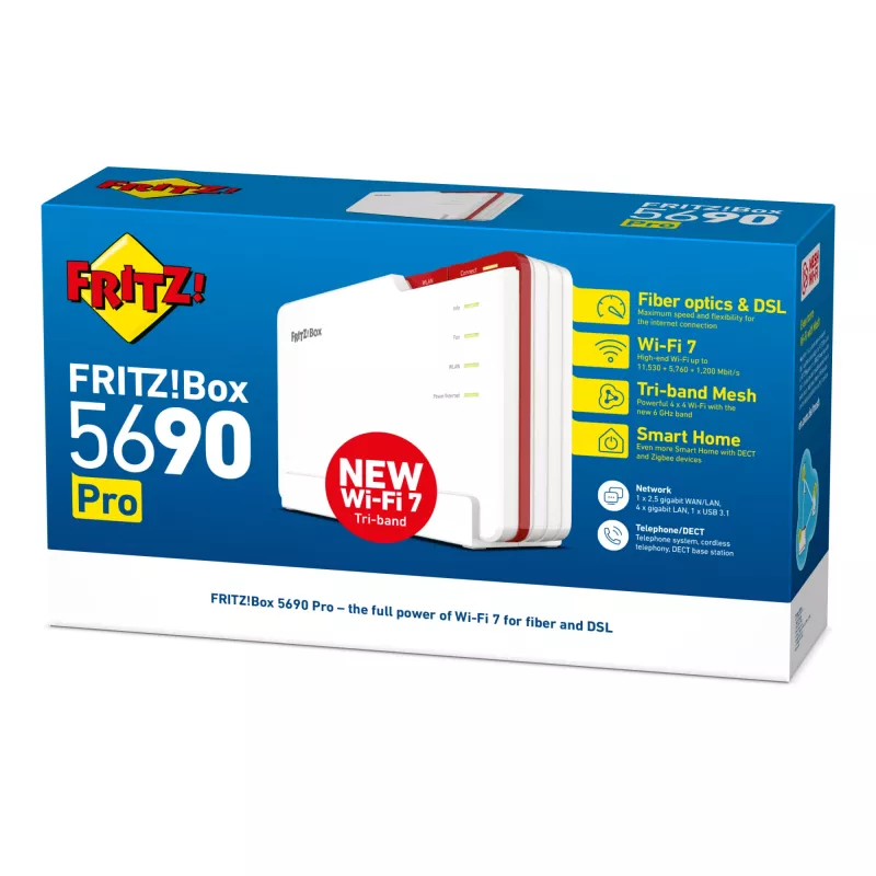 Box FRITZ! 5690 Pro International WLAN-Router 2,5 Gigabit Ethernet Tri-Band (2,4 GHz / 5 GHz / 6 GHz) Weiß