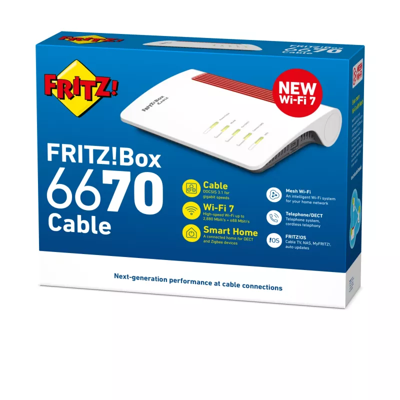 FRITZ!Box 6670 Kabel Edition International WLAN-Router 2,5 Gigabit Ethernet Dualband (2,4 GHz / 5 GHz) Rot, Weiß