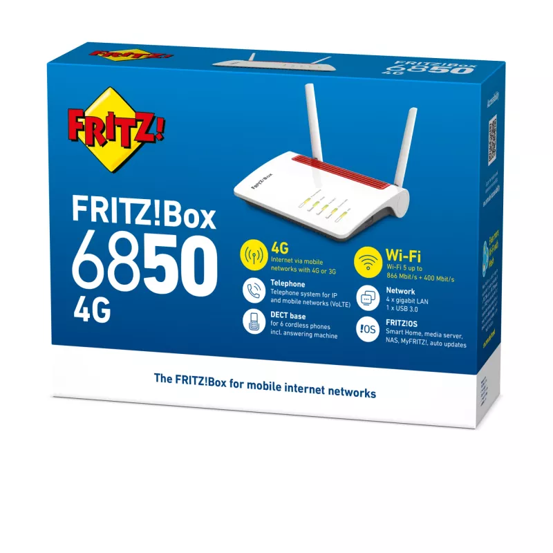 Box FRITZ 6850 4G International WLAN-Router Gigabit Ethernet Dual-Band (2,4 GHz / 5 GHz) Weiß