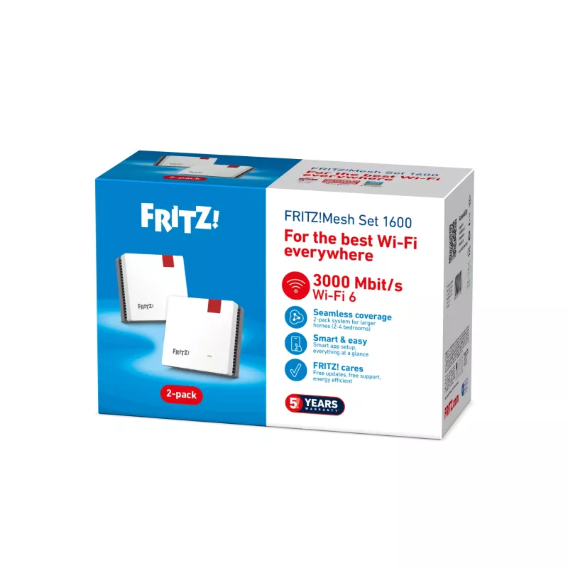 Mesh Set FRITZMESH SET 1600 2-PACK EDITION INTERNATIONAL Dual-Band (2,4 GHz / 5 GHz) Wi-Fi 6 (802.11ax) Rot, Weiß Interne