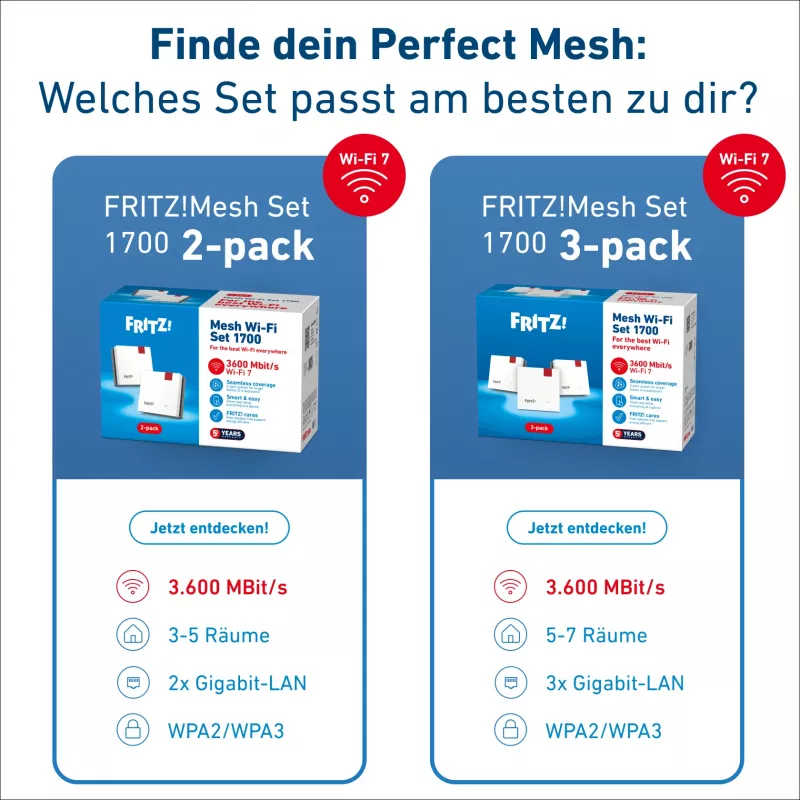 Wireless Mesh Set FRITZ 1700 3er-Pack, Weiß, interne Antennen