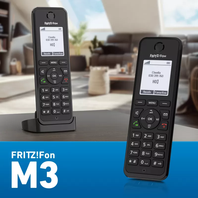 DECT-Telefon AVM FRITZ! Fon M3 International — schnurloses Mobilteil, Anruferkennung, Freisprecheinrichtung, 1 Mobilteil, 1000 Einträge Telefonbuch