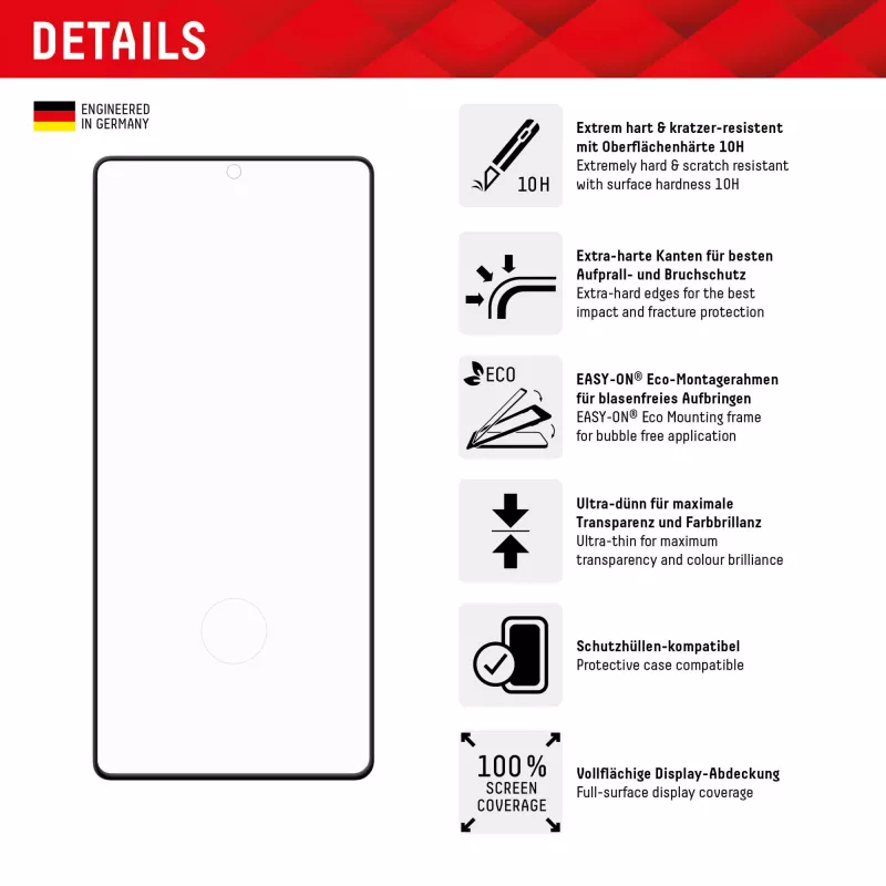 Displex Displayschutz + Hülle für Samsung Galaxy S23 Ultra, Eco-Montagerahmen, vollflächige Abdeckung