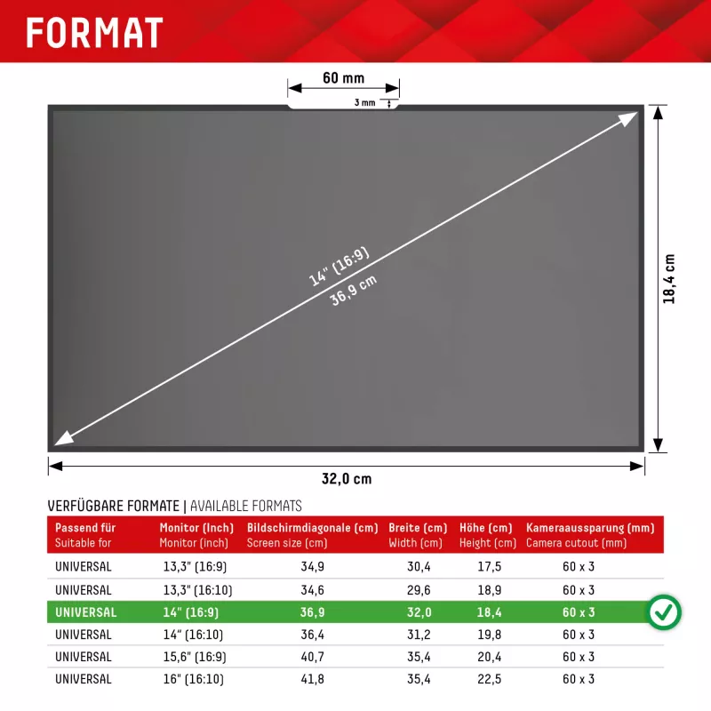Displex PRIVACY SAFE entfernbarer 2-Wege-Sichtschutzfilter für Laptop/Notebook (randlos/frameless) 14'' (16:9)