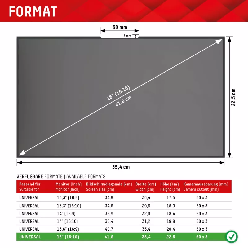 Displex PRIVACY SAFE abnehmbarer 2-Wege-Sichtschutzfilter für Laptop/Notebook (randlos/frameless) 16'' (16:10)