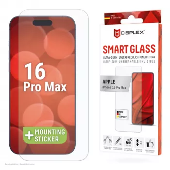Displex Smart Glass (9H) für Apple iPhone 16 Pro Max, Montageaufkleber, unzerbrechlich