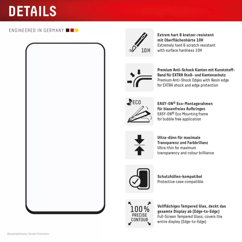 Displex Premium Displayschutzfolie (Full Abdeckung, 10H) für Samsung Galaxy S24 FE, Eco Montagerahmen, Full Abdeckung