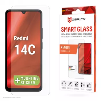 Displex Smart Glass (9H) für Xiaomi Redmi 14C, Montageaufkleber, unzerbrechlich
