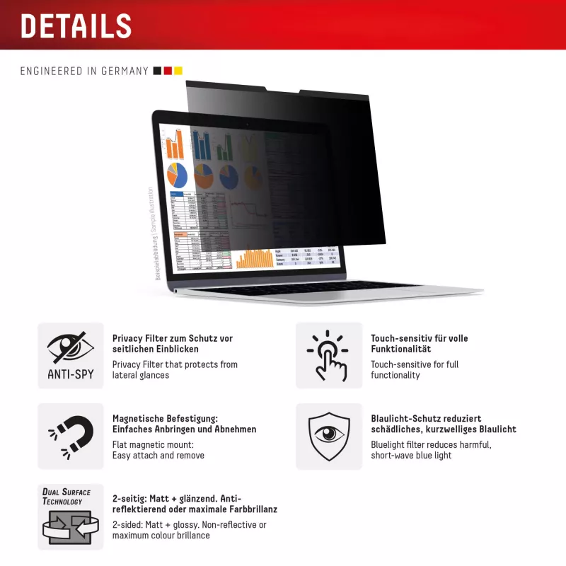 Displex PRIVACY SAFE magnetischer 2-Wege-Sichtschutzfilter Surface Laptop Studio 2 14,4 Zoll