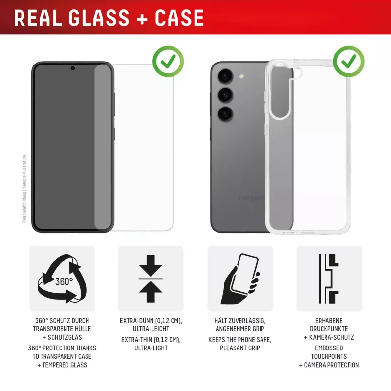 Tempered Glass Screen Protector + Case für Samsung Galaxy A36 von e.v.i., Eco Montagerahmen, kratzfest, transparent