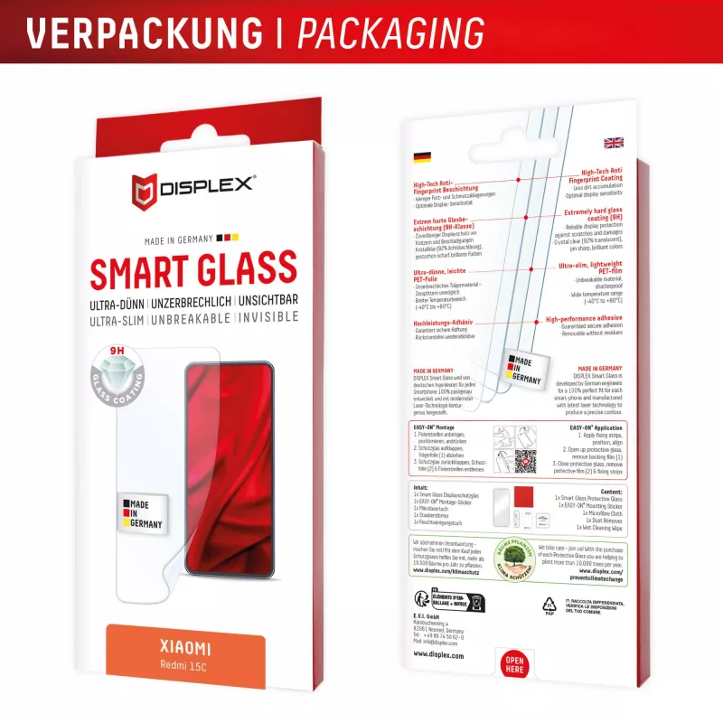 e.v.i. DISPLEX Smart Glass für Xiaomi Redmi 15C — Panzerglasfolie, Modell 02198