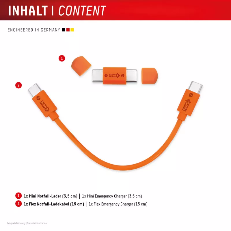 Displex Phone-to-Phone Notladegerät, USB-C auf USB-C, Mini-Stecker + Flex-Kabel, kompaktes 2er-Set