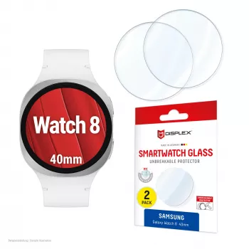 Displayschutzfolie e.v.i. Displex 9H Glas für Galaxy Watch 8 40 mm, 2er-Pack, ultradünn, randlos, Anti-Fingerabdruck