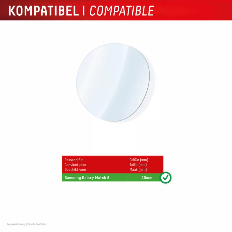 Displayschutzfolie e.v.i. Displex 9H Glas für Galaxy Watch 8 40 mm, 2er-Pack, ultradünn, randlos, Anti-Fingerabdruck