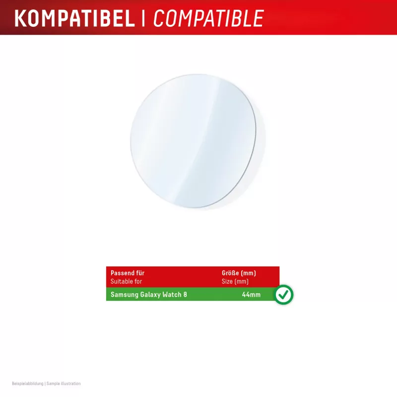 Displayschutzglas für Galaxy Watch 8 (44mm) von e.v.i. — Displex 9H, 2er-Pack, ultradünn, randlos, Anti-Fingerabdruck