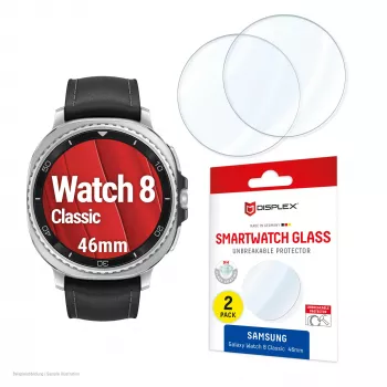 Displayfolie e.v.i. Displex 9H Glas für Galaxy Watch 8 (46mm) – 2er-Pack, ultradünn, randlos, Anti-Fingerabdruck