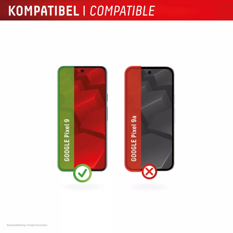 Screen protector + case e.v.i. for Google Pixel 9 mit Eco-Montagerahmen, gehärtetes Glas, transparent, kratzfest