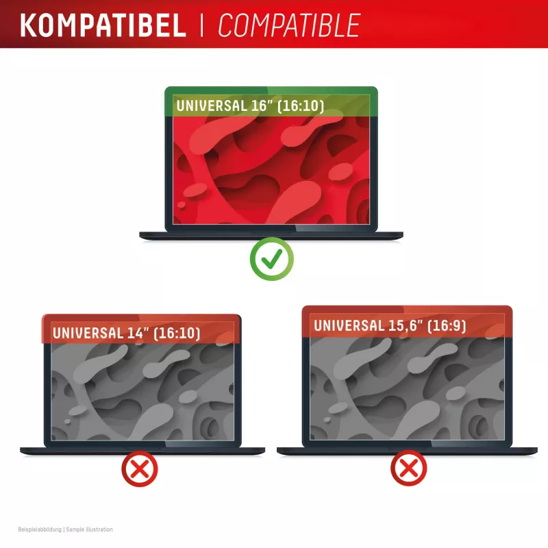 Blickschutzfilter e.v.i. Displex PRIVACY SAFE magnetisch 2-Wege für 16 Zoll (16:10) Laptop / Notebook, rahmenlos, glänzend/matt, 3H