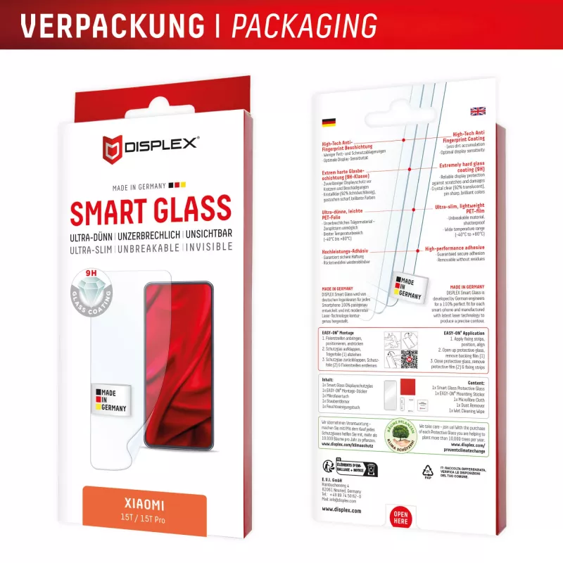 Tempered Smart Glass Screen Protector e.v.i. für Xiaomi 15T / 15T Pro (9H), Montageaufkleber, transparent