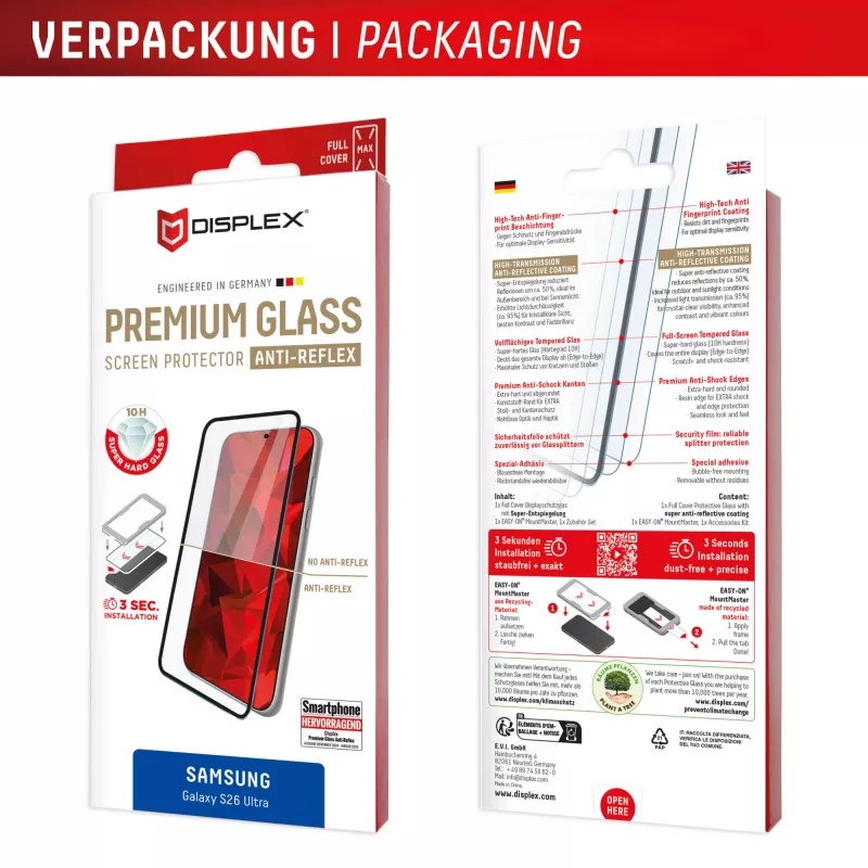 Displex Premium Bildschirmschutz (Full Abdeckung, 10H) für Samsung S26 Ultra, Full Abdeckung