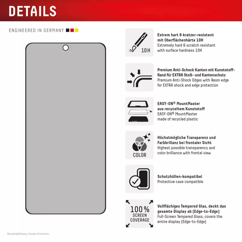 Displex Privacy Screen Protector (10H) für Samsung S26+, Privacy Filter