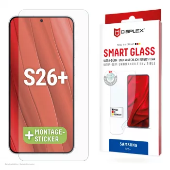 Tempered Smart Glass Displayschutz e.v.i. für Samsung Galaxy S26+ (9H), transparent, Trockenmontage, 1 Stück