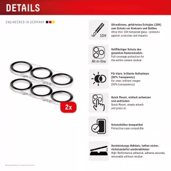 Kameralinsen-Glasschutz e.v.i. für Galaxy S26 / S26+, Gehärtet 10H, Vollabdeckung, Quick Mount, 2er-Pack