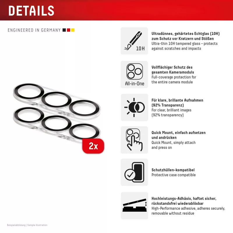 Kameralinsen-Glasschutz e.v.i. für Galaxy S26 / S26+, Gehärtet 10H, Vollabdeckung, Quick Mount, 2er-Pack