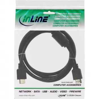 InLine HDMI-Kabel High Speed Stecker + Ferrit schwarz 1,8 m, 1,8 m, HDMI Typ A (Standard), HDMI Typ A (Standard), Schwarz