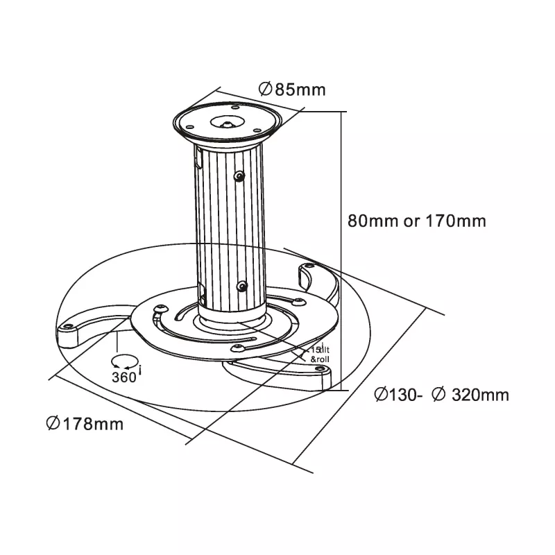 Projektorhalterung InLine 23134A Höhe 130/200 mm max. 10 kg