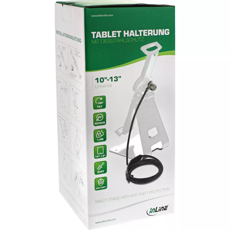 InLine Universal Tablet-Sicherungsständer, für 10 Zoll-13 Zoll, mit Schlüsselschlosskabel