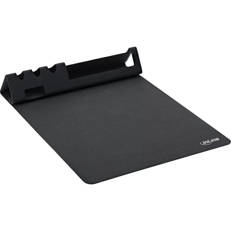 Mauspad InLine 55261 — multifunktionale Gummiunterlage mit Smartphone- und Stifthalter, 250×? mm, schwarz