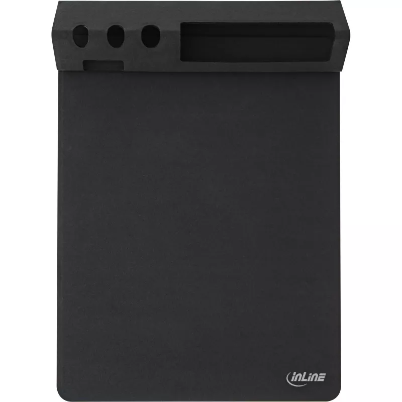 Mauspad InLine 55261 — multifunktionale Gummiunterlage mit Smartphone- und Stifthalter, 250×? mm, schwarz