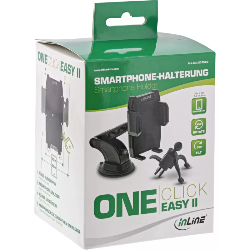 InLine ONE CLICK EASY II Auto-Smartphone-Halterung — universelle passive Halterung, schwarz