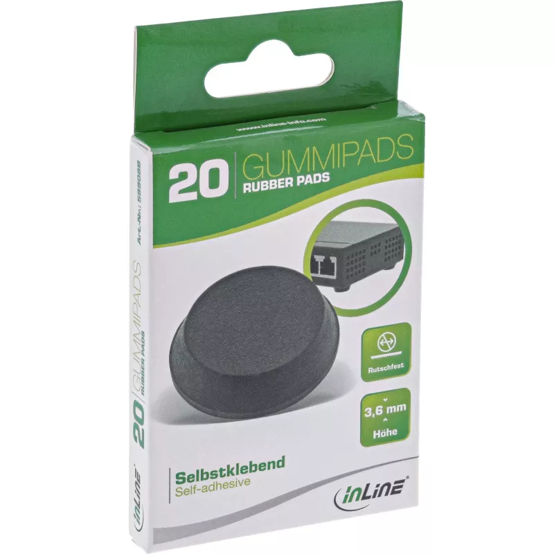 InLine Gummifüße 20 Stück Packung schwarz, flache Form 1,2 cm, Gummi, Schwarz