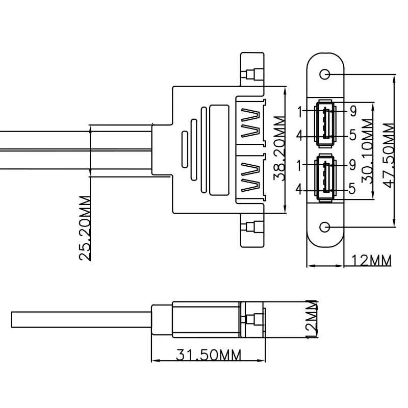 InLine 33390K Internes USB 3.2 Gen 1 Kabel, Mainboard auf 2x USB-A Buchse, 0,45m