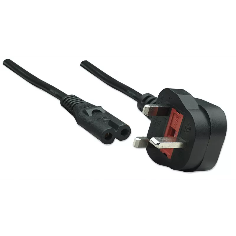 Manhattan Netzkabel, UK-Stecker 3-polig auf C7-Buchse (Gerätestecker), 1,8 m, 13 A, Schwarz, Leitung, Lebenslange Garantie