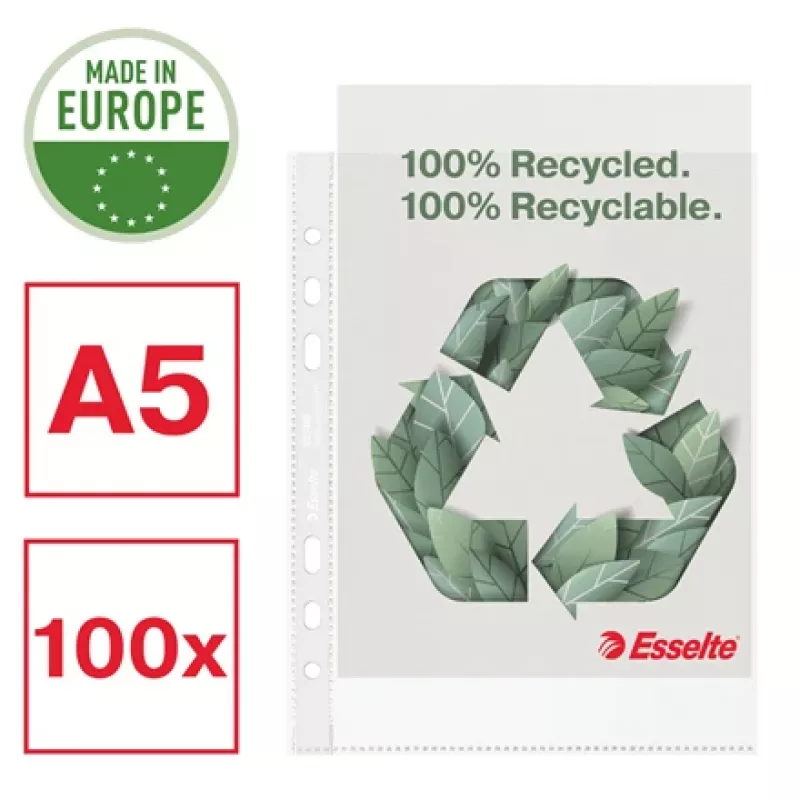 Esselte Recycle Pocket A5, 150 x 210 mm (A5), Transparent, Polypropylen (PP), Quer-/Hochformat, oben, 0,07 mm
